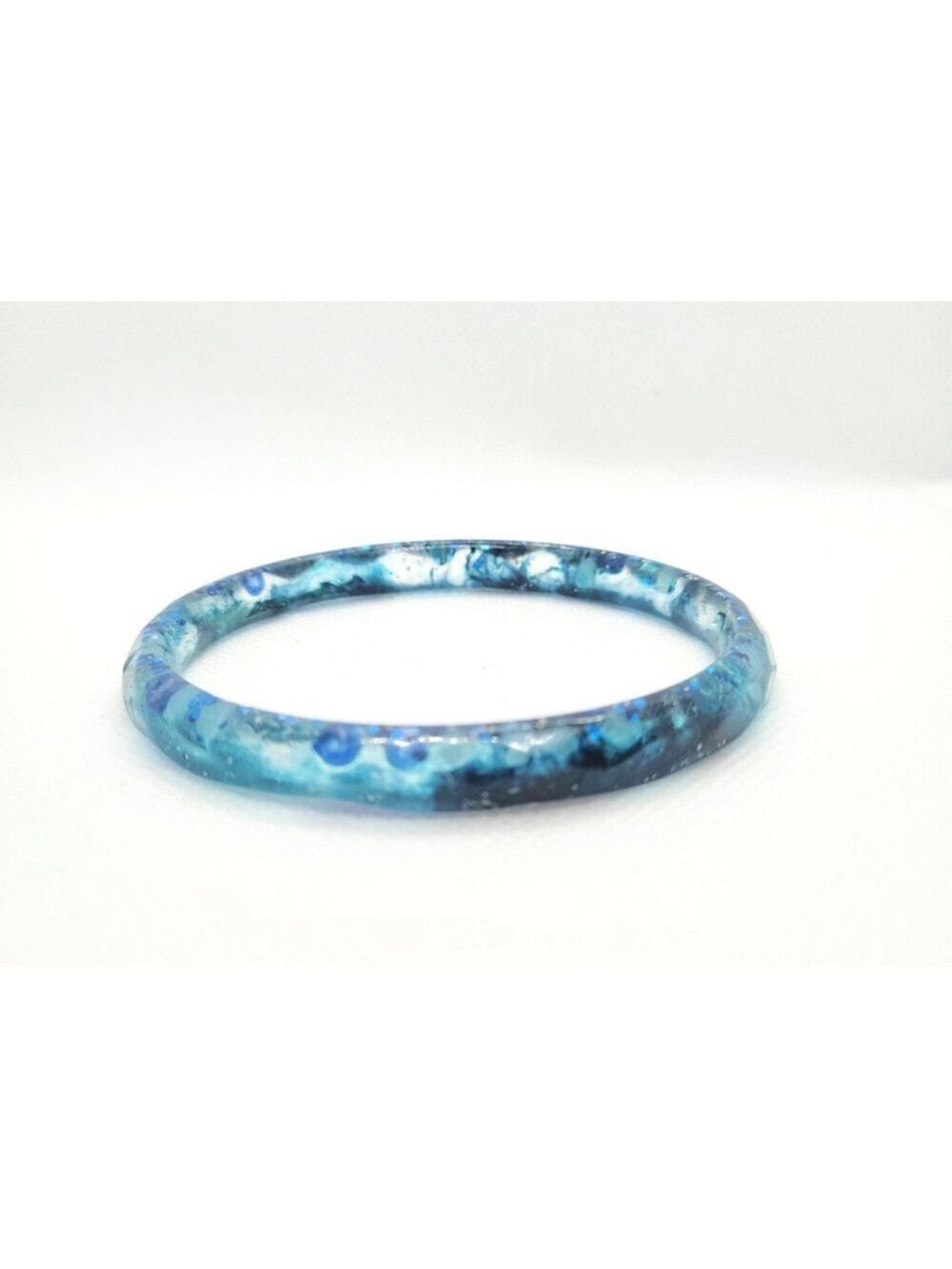 Handmade Resin Bracelet Blue Glitter Glow - Picture 6 of 8